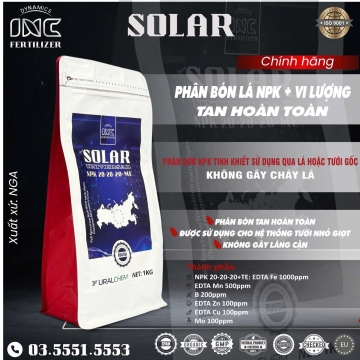 DYNA SOLAR phân bón lá NPK + vi lượng hoà tan hoàn toàn túi 500gr