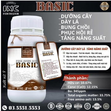 BASIC PLUS phân bón lá giúp dưỡng cây, dày lá, bung chồi, phục hồi rễ, tăng năng suất. Chai 500ml